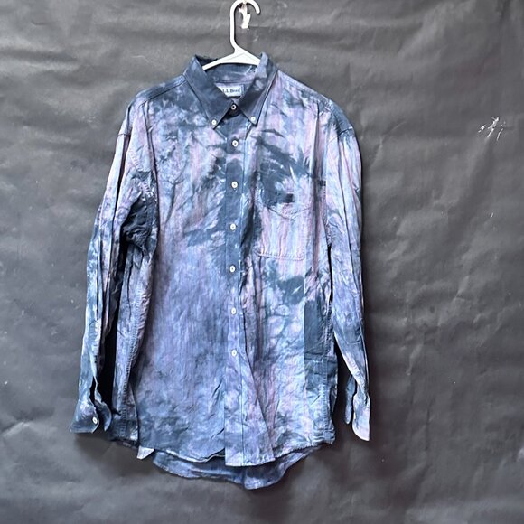 L.L. Bean Shirt Tie Dye Size Large Cotton Grunge Distressed Long Sleeve Button - Picture 9 of 11